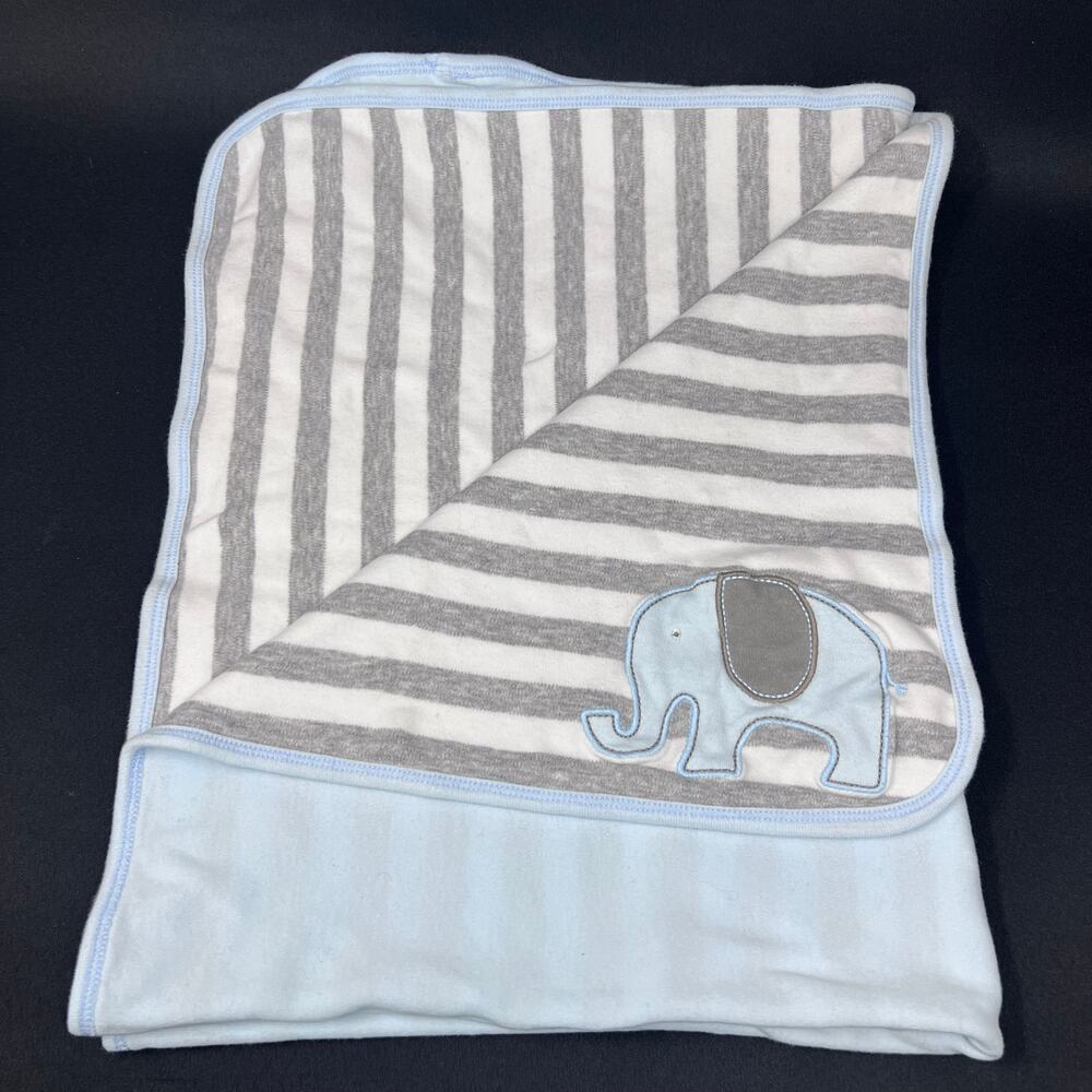 Carter's Elephant Baby Blanket‎ Cotton White Gray Striped 25x33" Lovey